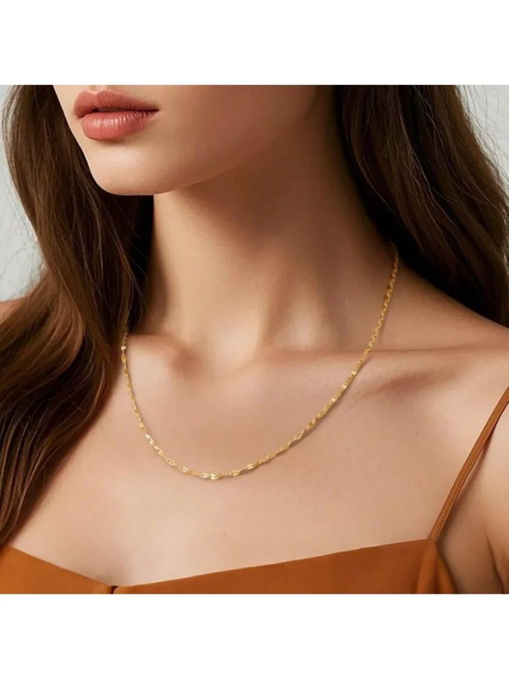 Elegant 14K Gold Thin Mirror Chain Necklace for Women - 2.1mm Dainty Jewelry
